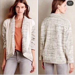 Gray and cream sweater cardigan.